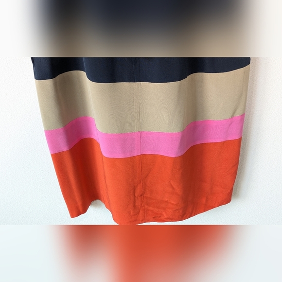 Eliza J NEW  100 % Silk Colorblock Crepe De Chine Navy Dress Belt Sz10 Knee Leng - Picture 6 of 13